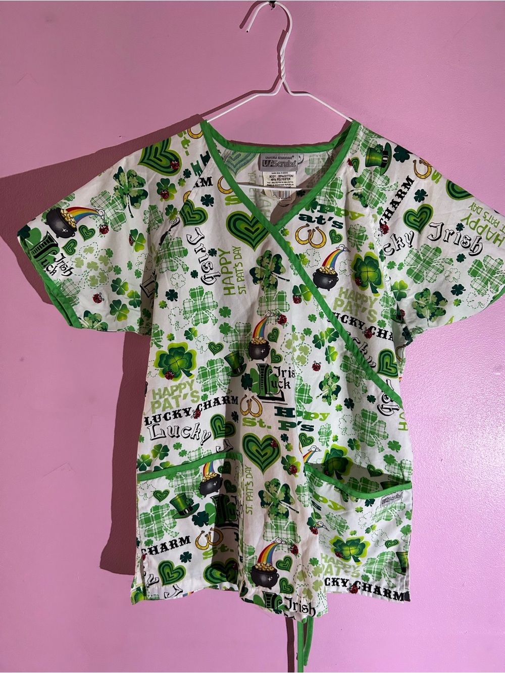 St. Patrick's Day Green Shamrock Scrub Top